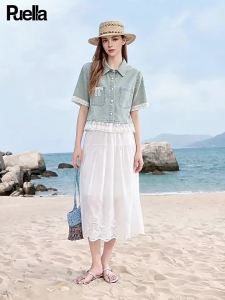 puella | Áo Khoác Jeans Ngắn Ôm Viền Ren