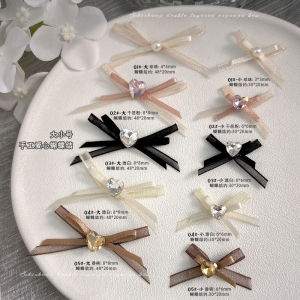 Handmade Butterfly Knot Nail Decorations Double Layer Lace Ribbon Heart Diamond Embedded Wearable Nail Art Accessories