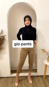 Celana Wanita Katun Stretch Gio Baggy Pants 7/9 Warna Basic Black Grey Mocca Cream