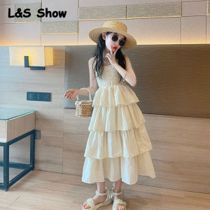for "LS แสดงชุดฤดูร้อนสำหรับเด็กผู้หญิงชูดเค้กเอี๊ยมกระโปรงเด็กโต