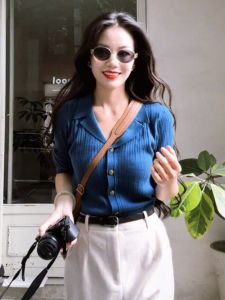 Korean Style Polo Neck Knitted Open Cardigan Women Slim Fit Inner Wear Sweater High End Feel Stand Collar Top Commute Fashion