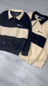 CLPS APPAREL Sweater Jaket Rugby Half Zip Pria dan Wanita  Vintage Kombinasi Terbaru Premium Quality M - XL Polo Shirt Viral Kekinian Rugby Jacket Sweater Kerah lipat Polo Shirt Korean Style