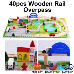 40pcs Rail Overpass Wooden Toy Railway Car Train Track Early Learning Montessori Toys Kids Early Education Mainan Kereta