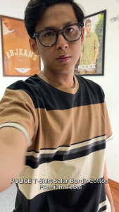 POLICE T-Shirt Salur Bordir Cotton Premium Tebal Pria 43003