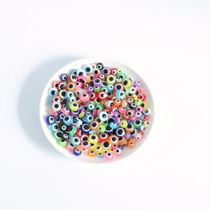 100Pcs 6 8 10mm Flat Round Evil Eye Resin Beads Oval Stripe Loose Spacer Bead for DIY Bracelets Earring Jewelry Making Accessory