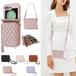 Hand Strap for Samsung Galaxy Z Flip 7 Case Wallet with Card Holder Cute Shockproof Leather Detachable Cross-body Lanyard for Samsung Z Flip 6 Case PurseGalaxy Z Flip 5 Cover Women Girls Z Flip4 Case