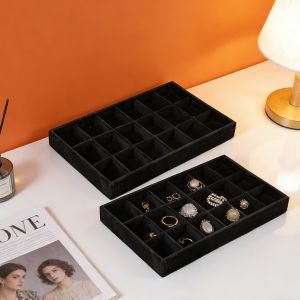 Velvet Jewelry Display Tray Exquisite Jewelry Box Bracelet and Necklace Storage Box Organizing Rack Tray Black 2Pcs