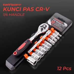 COD Kunci Pas Multifungsi 1 Set / Taffware Kunci Pas CR-V Drive Socket Wrench Set 1/4 Handle 12 PCS