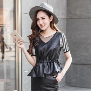 เสื้อกั๊กหนังทรงเข้ารูปไม่สมมาตรสำหรับผู้หญิง ทรงหลวม ไซส์ใหญ่ แขนสั้น เสื้อคลุมแฟชั่นสุดไฮเอนด์ ใส่ไปงานปาร์ตี้ในช่วงฤดูร้อน