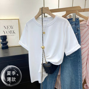 Womens Thickened Casual Short Sleeve Flocking T-Shirt Spring Autumn New Style Loose Fit Base Shirt Green Shoulder Size