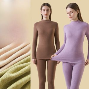 MiiOW | Thickened Woolen Underwear Set Womens Warmth-Preserving Fleece-Lined Heat-Generating Long Sleeve Mid-Neck Long Pants