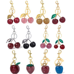 Cherry Bag Charm Keychain Exquisite Red Cherry Strawberry Apple Fruit Key Chain for Women Bag Purse Pendant Accessories Gift