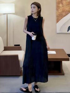 French Style Summer 2025 New Design Black Sleeveless Womens Dress Hepburn Style Long One-Piece Gown Elegant Classy Maxi Dress