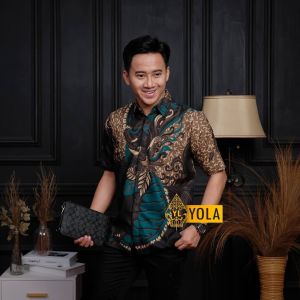 Batik Sarimbit Pasangan Dress Gamis Busui Dan Kemeja Panjang Motif Sangkuriang Ijo