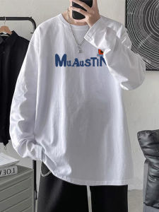 เสื้อยืดคอกลมแขนยาวทรงหลวมสำหรับผู้ชาย ทรงหลวม 100% คอตตอน แฟชั่นฤดูใบไม้ผลิและฤดูใบไม้ร่วง เสื้อยืดคอกลมลายการ์ตูน