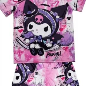 Kuromi terno t-shirt for kid Girls Terno Cartoon Print Shirt Clothes