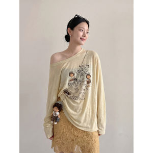 GULILI | Peach Color Cartoon Print Loose Sun Protection Womens Shirt