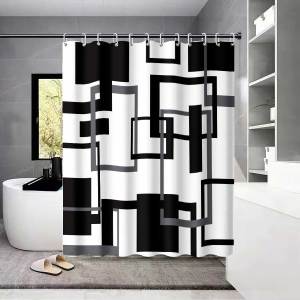 1pc Black and White Abstract Geometry Shower Curtainwith 12 HooksMachine Washable for Shower Partition and Privacy Protection