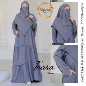 Baju Gamis Syari Inara Dress Set Hijab Khimar Bahan Crinkle Airflow Premium Pakaian Wanita Muslimah