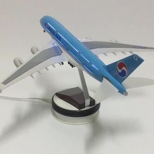 47cm model airplanes A380 Korean Airways Plastic model With LED Light & Stand Souvenir Hobby Collection Aircraft Toy