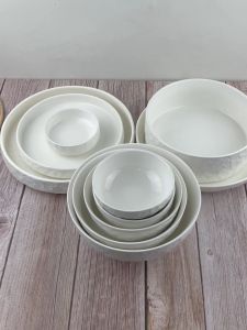 คุณสมบัติของจานเซรามิค ชามเซรามิค ลาย Stone สีครีม สไตล์โมเดิร์น มีให้เลือก 10 แบบ  จาน 4/8/10 นิ้ว และ ชาม 4.7/4.8/5.8/7/8 นิ้ว