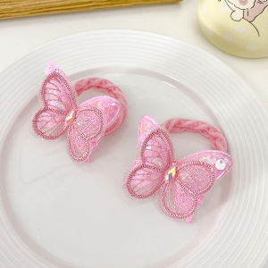 2PCS New Sequin Butterfly Girls Tie Up A Ponytail Kids Elastic Hair Bands Hair Accessories Cute Children Hair Ties Baby Headwear