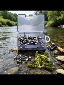 50pcs Jig Hooks + 10pcs Soft Baits Fishing Lures Kit Silicone Lure Set Artificial Bait Worm with Crank Jig Head Hook Accessories
