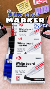 FCI White Board Marker 12pcs Refillable with Large Capacity Filling -Ink Whiteboard Marker Easy Erasing (Sold per piece or box)