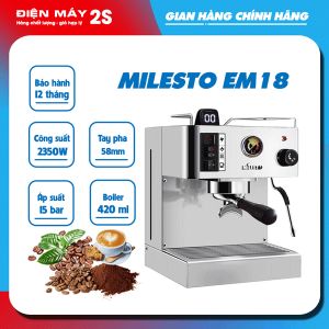 [HCM-Hàng sẵn] Máy pha cà phê máy pha cafe Milesto EM18 - công suất 80-100ly- Hàng chính hãng-Sử dụng nồi hơi làm cà phê và đánh sữa riêng biệt tốc độ ổn định có thể bán quán nhỏ- Bản mới nhất 2023