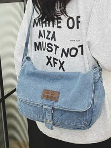 New Arrival Easiest for Match Retro Denim Bag Mens Shoulder Crossbody Japanese Style Harajuku Students Canvas Large Capacity Messenger Bag for Women
