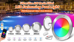 Ultra Thin 0.75CM LED Pool Light IP68 Waterproof Stainless Steel RGB Lamp with Remote App Control