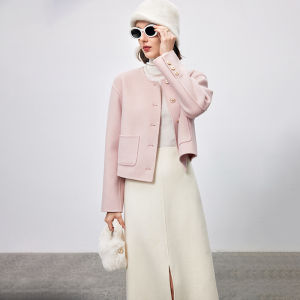 FAMANXUAN | High-end Wool Pink Elegant Short Jacket For Petite