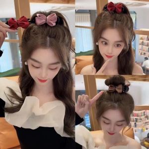Velvet Hair Claw High Ponytail Butterfly Knot Ball Head Fixed Hair Clip Women Elegant Hair Accessories Hair Barrettes