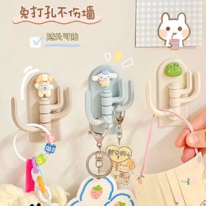 Sanrio Hooks Kuromi Cinnamoroll Kitchen Storage Hooks Towel Clothing Bathroom Door Hanger Home Organizer Three Rows Hooks