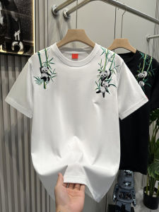 Áo Thun Cotton Tròn in Hình Gấu Trúc Màu Đen Và Trắng Rộng Rãi Cho Nam Mùa Hè Thường Ngày Thoáng Khí Áo Sơ Mi Cơ Bản