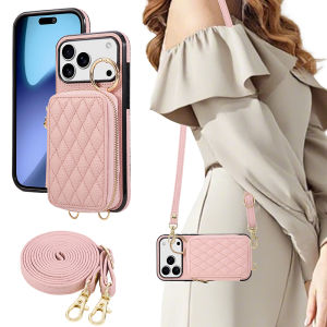 For Apple iphone 17 Pro Max 16 Pro 17 Air 15 Plus iphone 14 pro iphone 13 Pro Max 12 iphone 11 Case Wallet Case Card Holder Zipper Back Case Ring Holder Kickstand with Crossbody Lanyard Strap Credit Card Slot Soft PU Leather Cover