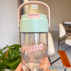 600/800ML Portable High-Value Water Cup Student Water Bottle Straw Cup with Handle Cute Straw Cup