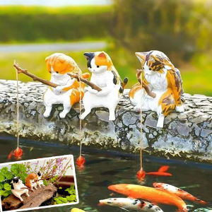 Fish Tank Fishing Cat Hanging Creative Landscape Office Ornaments Fishing Fun Mini Decorative Micro-Landscape Pet Decorations