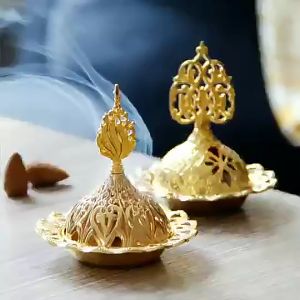 Bisa COD Tempat Bakar Dupa mabkharah Bulat Bahan Logam Warna Emas Arab Bulan Brass Sandalwood