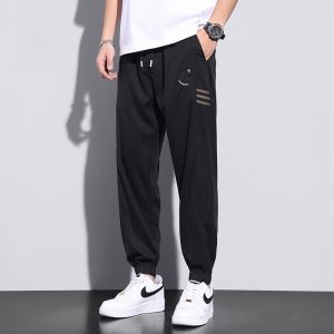 ROMON | Romon Mens Summer Thin Ice Silk Casual Pants Loose Fit Workwear Trousers Youthful Energy Style Long Trousers With Pockets