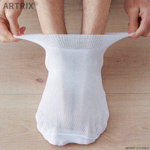 Mens Breathable Mesh Socks Thin Hollow out Design Summer Loose Mouth Cotton Polyester Blend Mid-Calf Socks for Elderly