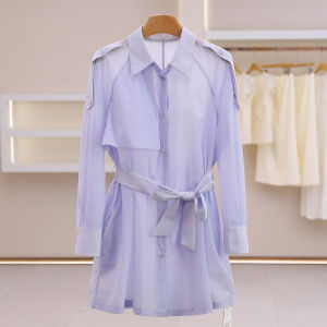 Belted Breathable Casual Trench Coat for Women Summer