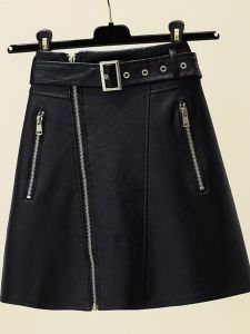 กระโปรงหนัง PU ทรงเอเอวสูง ซิป กระโปรงสั้น ทรงเข้ารูป แฟชั่นฤดูใบไม้ผลิ 2025 สำหรับผู้หญิง กระโปรงสั้นทรงเอ