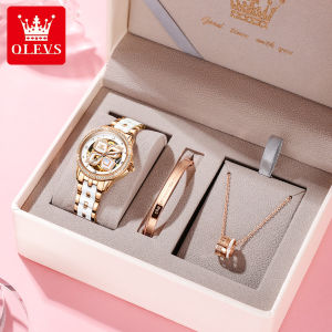 OLEVS | OLEVS Elegant Diamond Womens Watch Waterproof Womens Automatic Mechanical Watch Luxury Brand Skeleton Womens Watch Set 6612