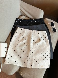 GUZILIAN | Retro Polka Dot A-Line Mini Skirt High Waist Womens Spring Autumn New Style Anti-Light Slimming Short Skirt Commute Korean Style