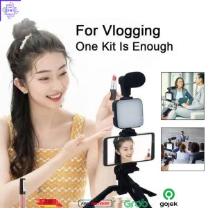 Vlogging Kit Paket Vlog 5 Item LED Video Light Phone Holder Tripod