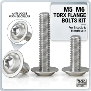 5-10Pcs M5 M6 304 Stainless Steel Torx Screws with Anti-Loose Washer Collar T25 T30 Lobe Flange Bolts Kit for Bicycle Motorcycle