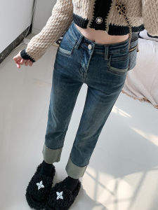 Slim Straight Leg Jeans Womens Summer Thin High Waist Slimming Small Size Nine Patchwork Smoke Tube Pants High Waist Cotton Stretch Denim