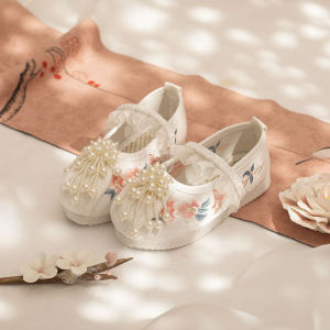 Giày Trẻ Em Phong Cách Trung Hoa Thêu Ngọc Trai Biểu Diễn Giày Trẻ Em Vải Cotton Mùa Hè Chống Trượt