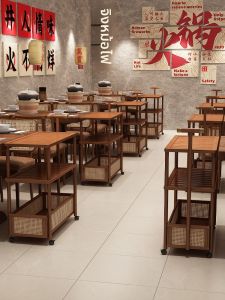 ชั้นวางของแบบเคลื่อนที่ ชั้นวางอาหารในครัว ชั้นวางอาหารแบบหลายชั้นสำหรับร้านอาหาร ชั้นวางของแบบลำลอง ชั้นวางของแบบลำลอง